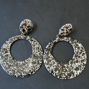 Unique Speckled Dangle Hoop Earrings - 1980s Vintage Playfulness
